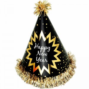 Feliz Ano Novo Foil Fringed Cone Hats Papel com Glitter